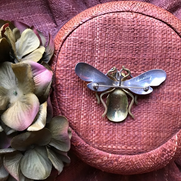 Courtney Peterson Pin Signed Vintage Brass/Sterling Bee Brooch / Pendant - Picture 3 of 5
